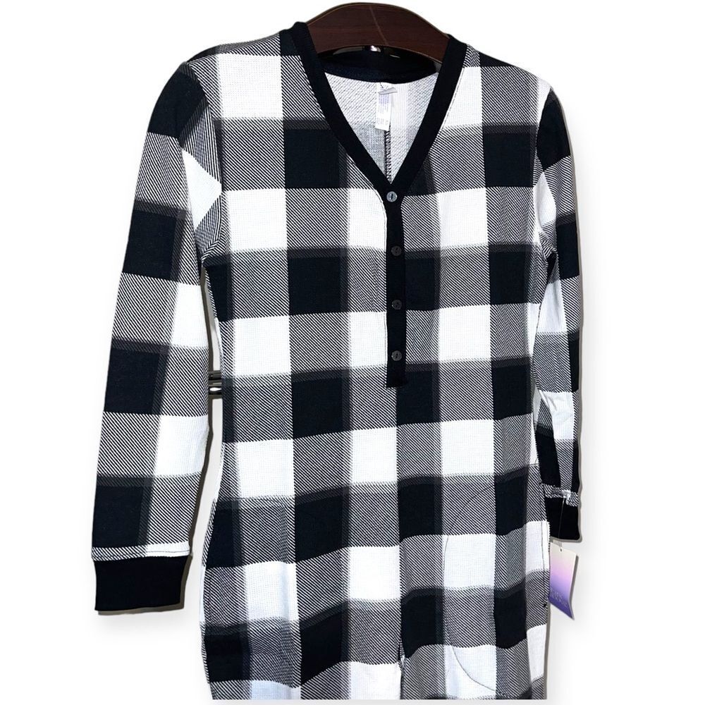 STARS ABOVE Women’s Thermal One Piece Pajamas in Black and Cream Size XS NEW - Picture 6 of 15